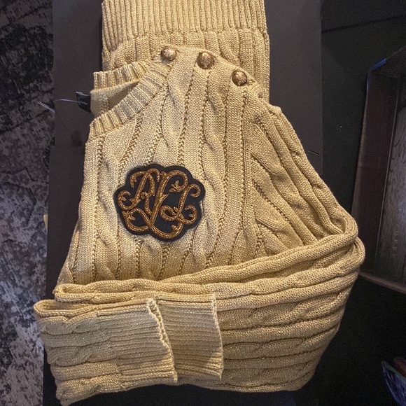 Lauren Ralph Lauren Metallic Gold Cable-Knit 3-Button Sweater, Size PL NWT - Picture 10 of 12